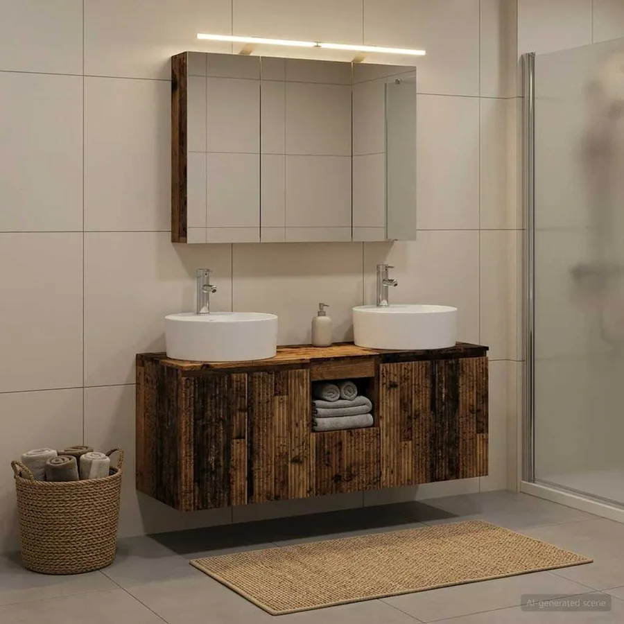 Ensemble d'armoire de salle de bain 4 pcs Bois ancien - 4