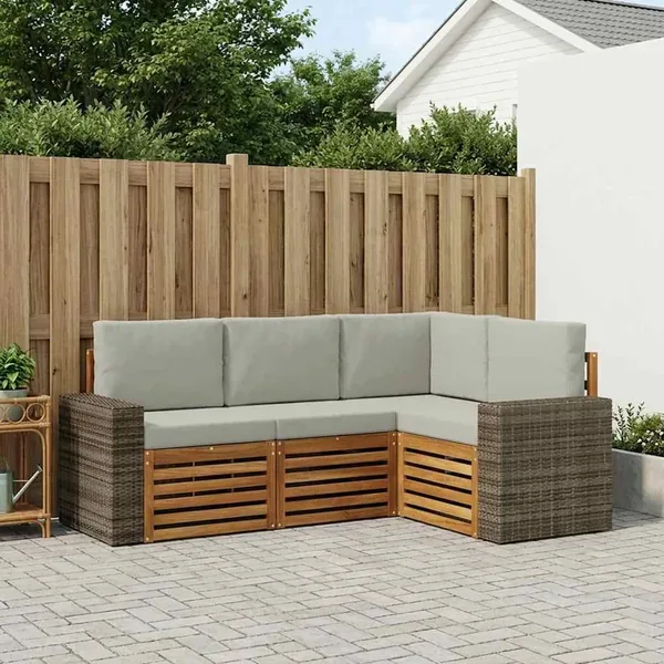 Ensembles de canapés avec coussin 4 pcs Bois d'Acacia Massif