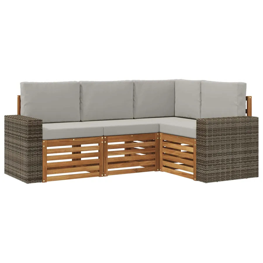 Ensembles de canapés avec coussin 4 pcs Bois d'Acacia Massif - 2