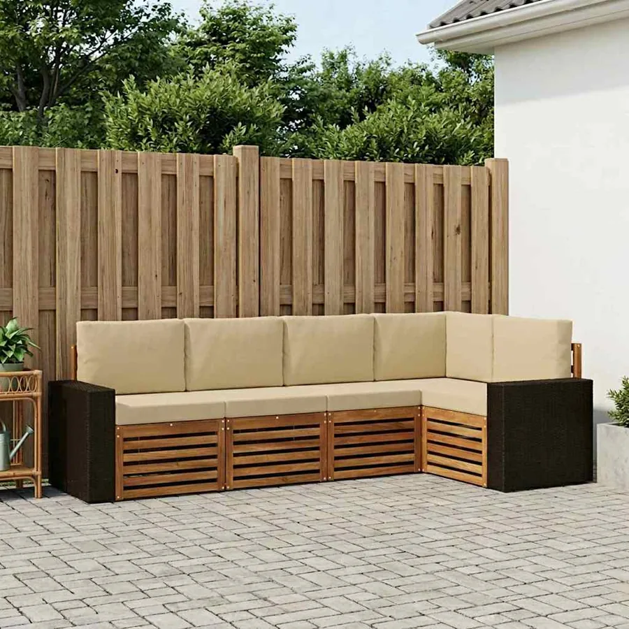 Ensemble de canapé d'angle avec coussin 5 pcs Naturel et Beige