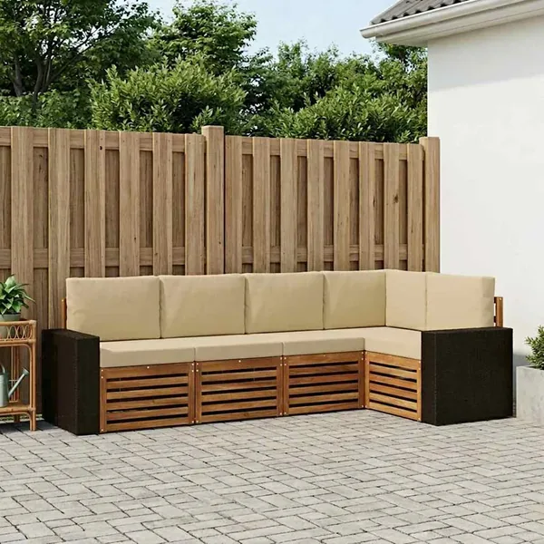 Ensemble de canapé d'angle avec coussin 5 pcs Naturel et Beige