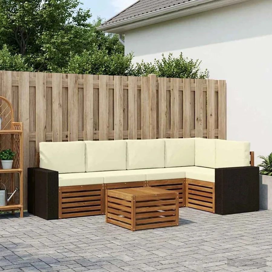Ensemble de canapé d'angle avec coussin 6 pcs Naturel et Crème