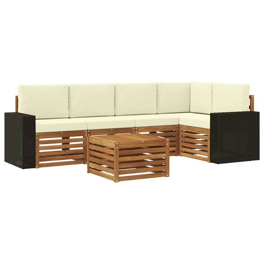 Ensemble de canapé d'angle avec coussin 6 pcs Naturel et Crème - 2