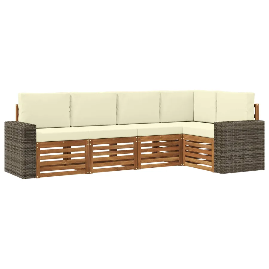 Ensemble de canapé d'angle avec coussin 5 pcs Naturel et Crème - 2