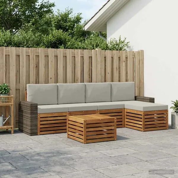 Ensemble de canapés d'extérieur 6 pcs Naturel et gris clair