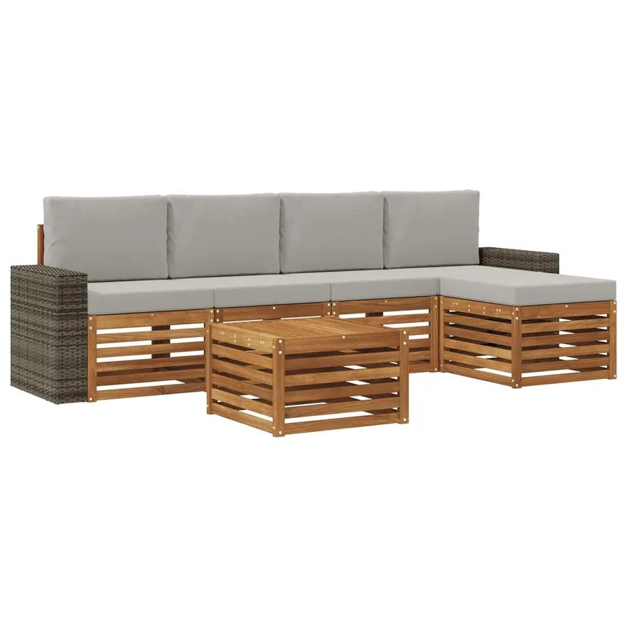 Ensemble de canapés d'extérieur 6 pcs Naturel et gris clair - 2