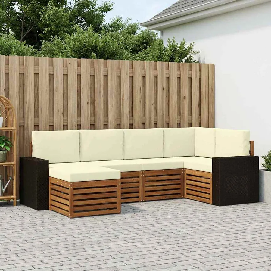 Ensemble de canapé d'angle avec coussin 6 pcs Naturel et Crème