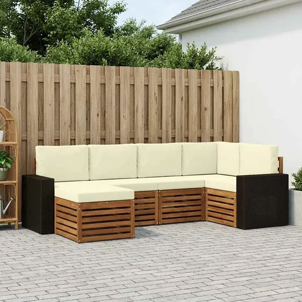 Ensemble de canapé d'angle avec coussin 6 pcs Naturel et Crème