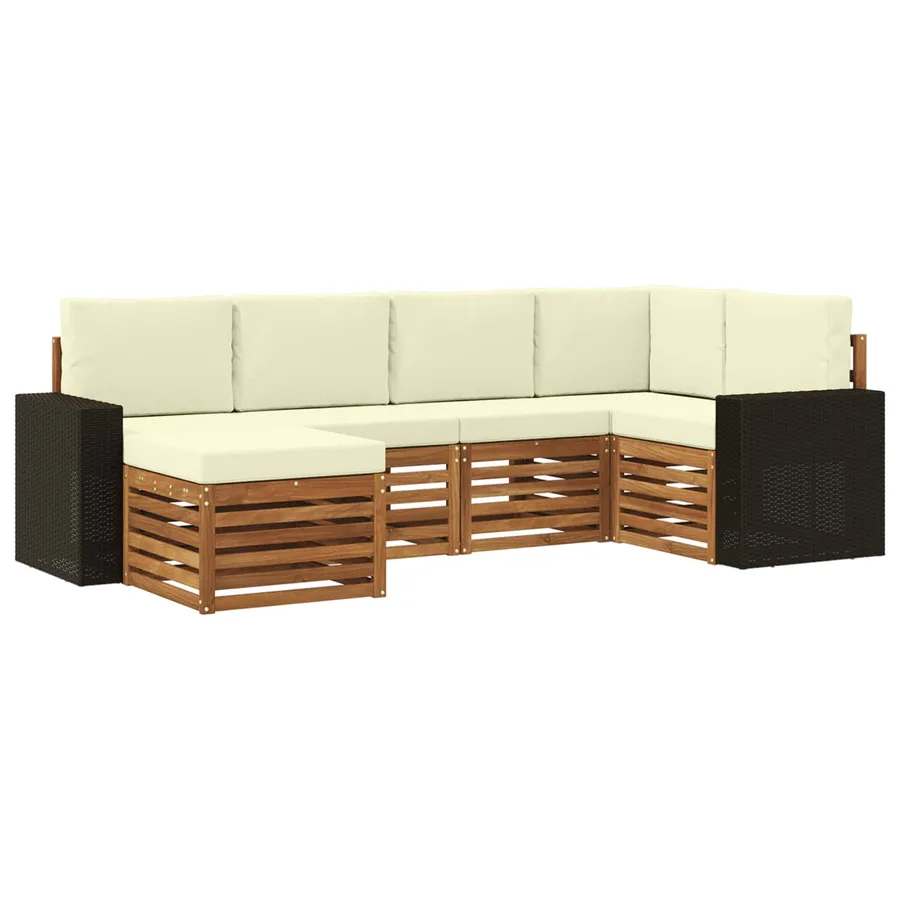 Ensemble de canapé d'angle avec coussin 6 pcs Naturel et Crème - 2