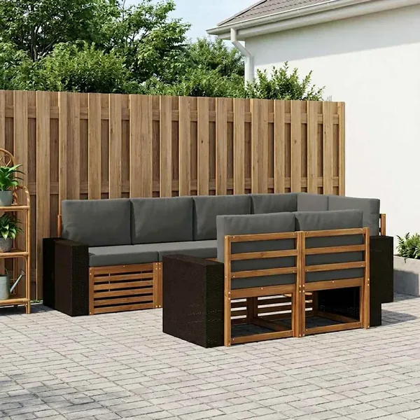 Ensemble de canapé d'angle 7 pcs Naturel et Anthracite