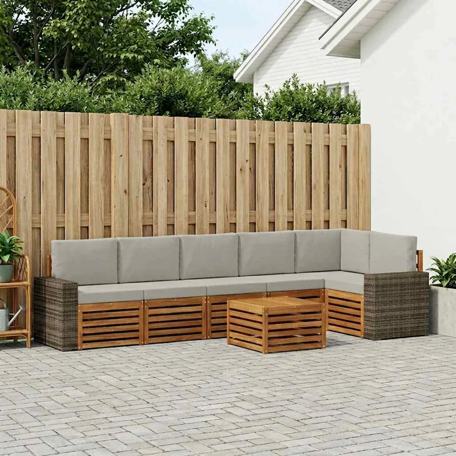 Ensemble de canapé d'angle 7 pcs Naturel et gris clair