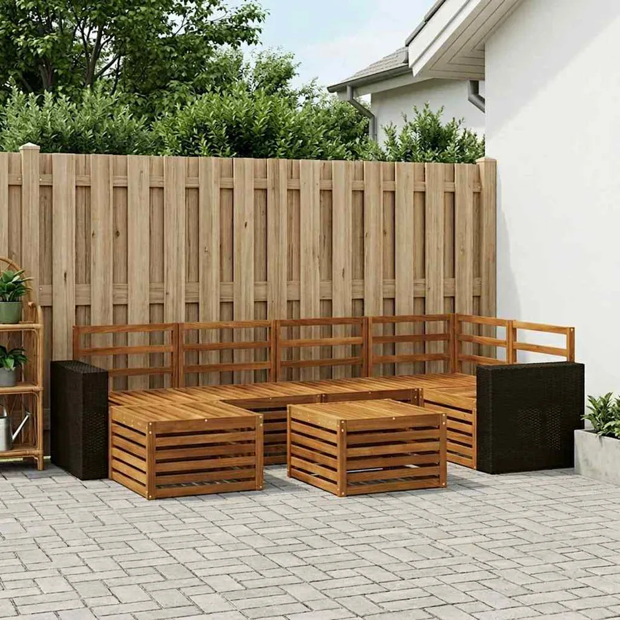 Ensemble de canapé d'angle 7 pcs Naturel Bois d'Acacia Massif