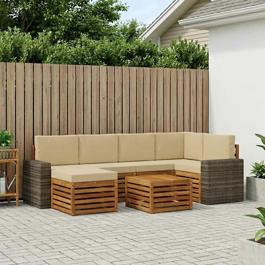 Ensemble de canapé d'angle avec coussin 7 pcs Naturel et Beige