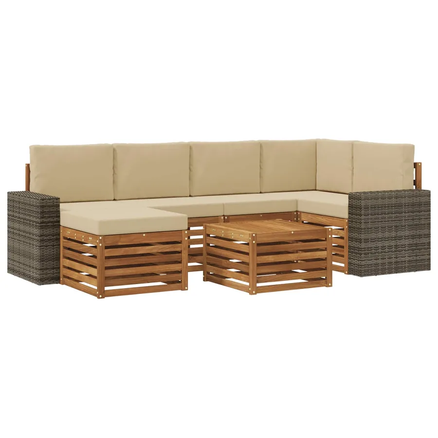 Ensemble de canapé d'angle avec coussin 7 pcs Naturel et Beige - 2