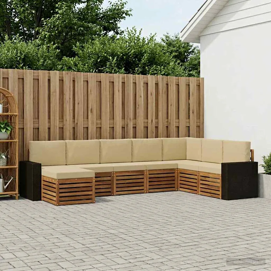 Ensemble de canapés d'extérieur 8 pcs Naturel et Beige
