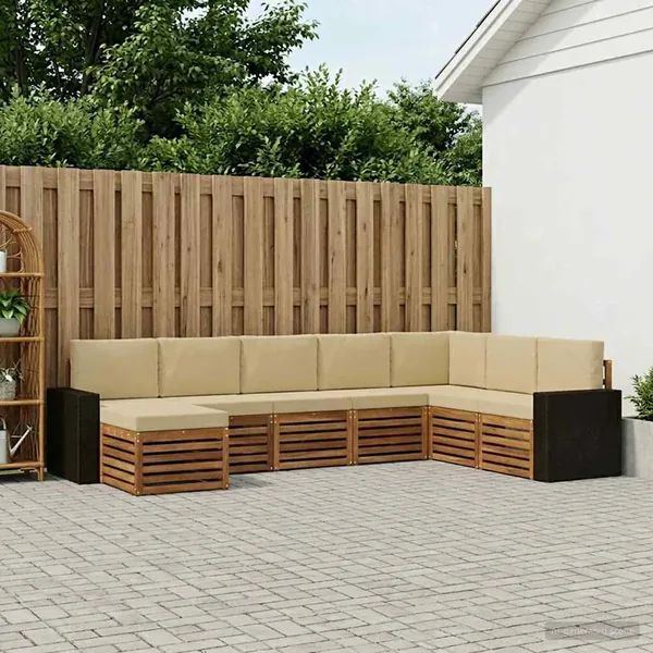 Ensemble de canapés d'extérieur 8 pcs Naturel et Beige