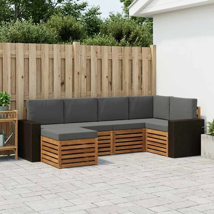 Ensemble de canapé d'angle 6 pcs Naturel et Anthracite