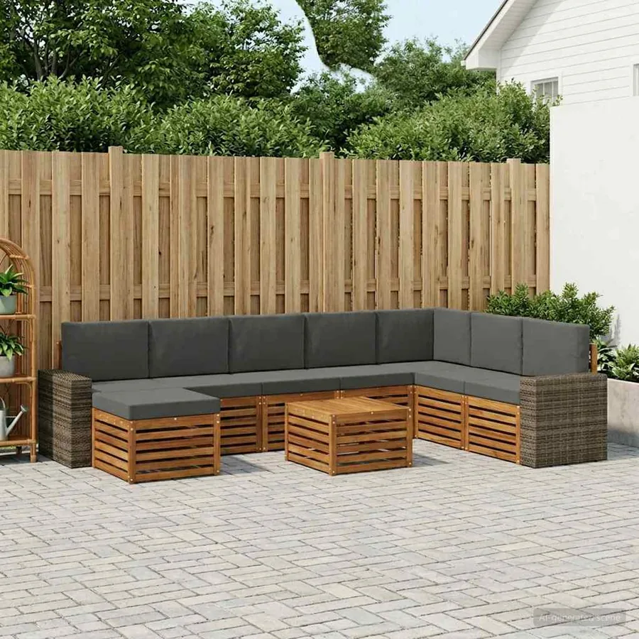 Ensemble de canapés d'extérieur 9 pcs Naturel et Anthracite