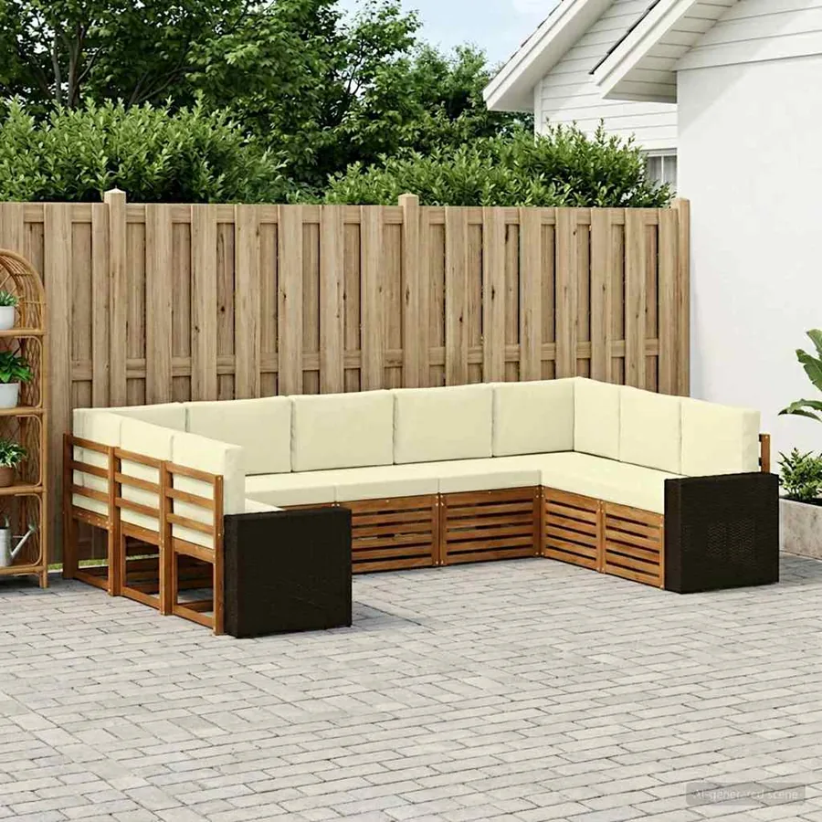 Ensemble de canapé d'angle 9 pcs Naturel et Crème Polyester