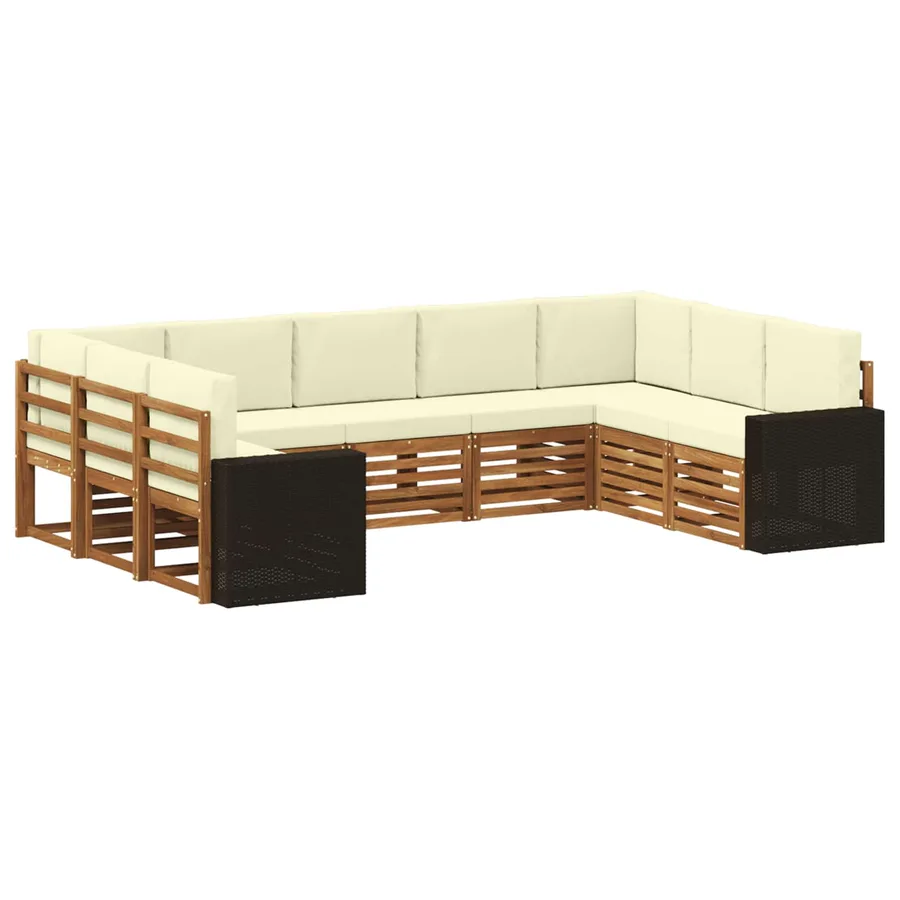 Ensemble de canapé d'angle 9 pcs Naturel et Crème Polyester - 2