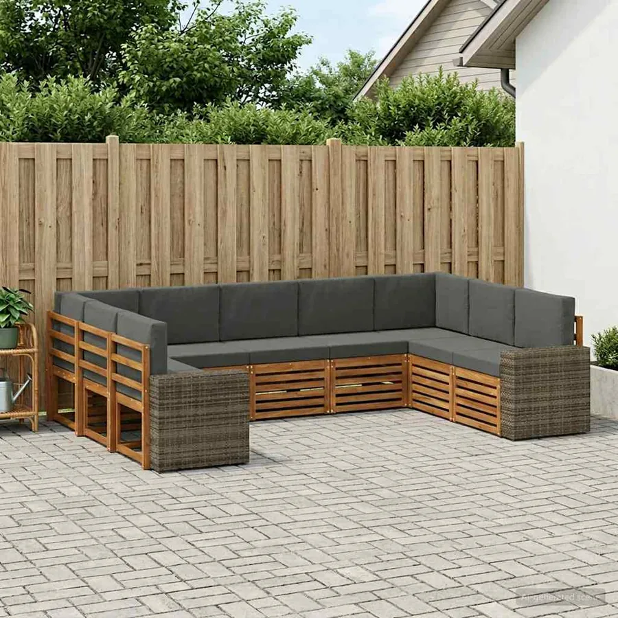 Ensemble de canapé d'angle 9 pcs Naturel et Anthracite