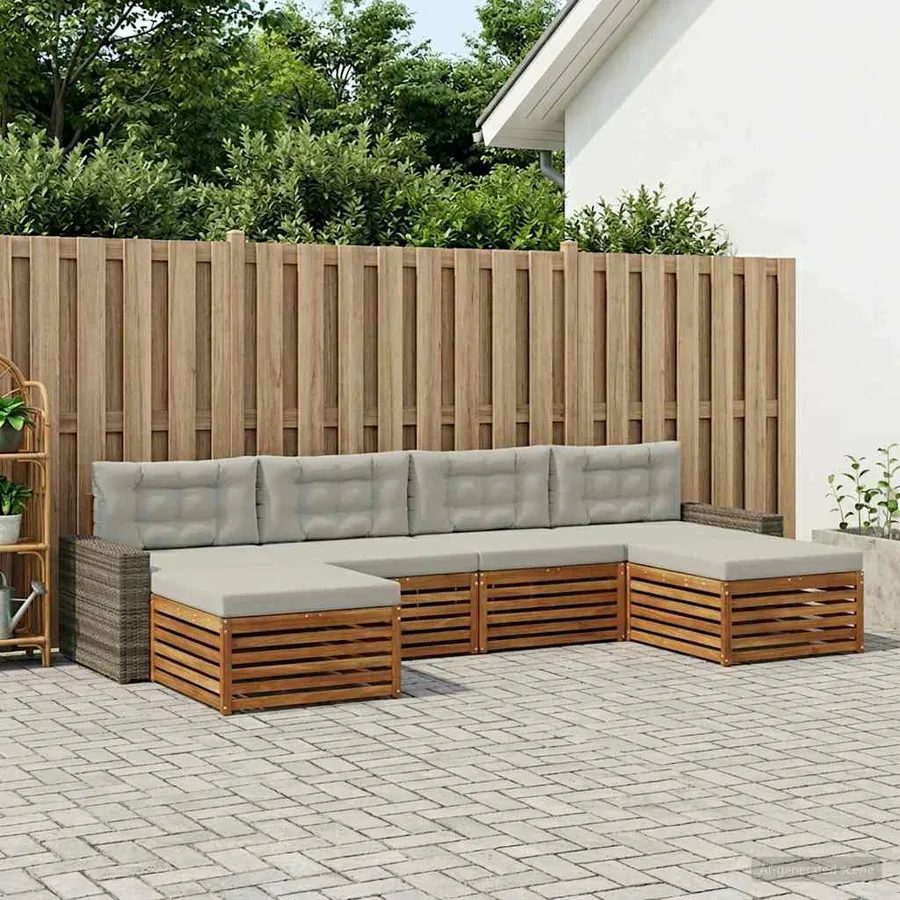 Ensembles de canapés avec coussin 6 pcs Bois d'Acacia Massif