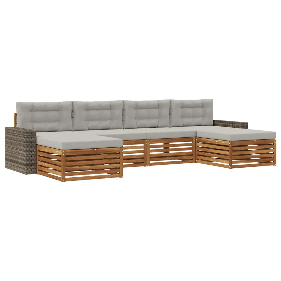 Ensembles de canapés avec coussin 6 pcs Bois d'Acacia Massif - 2