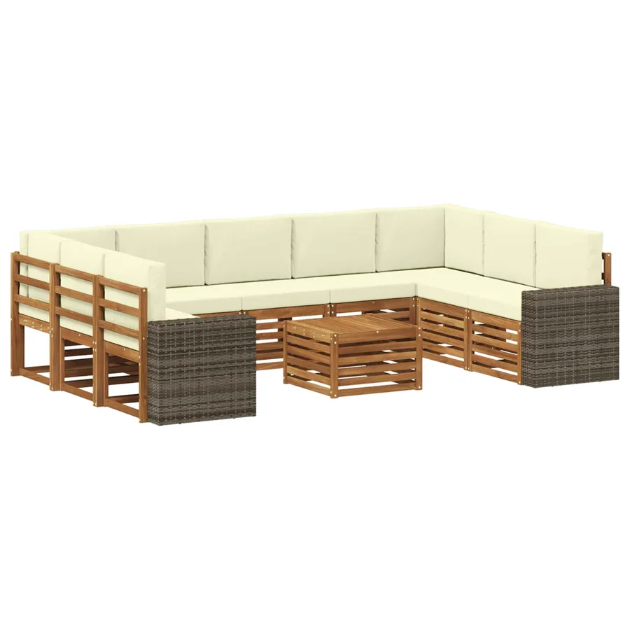 Ensembles de canapés avec coussin 10 pcs Naturel et Crème - 2