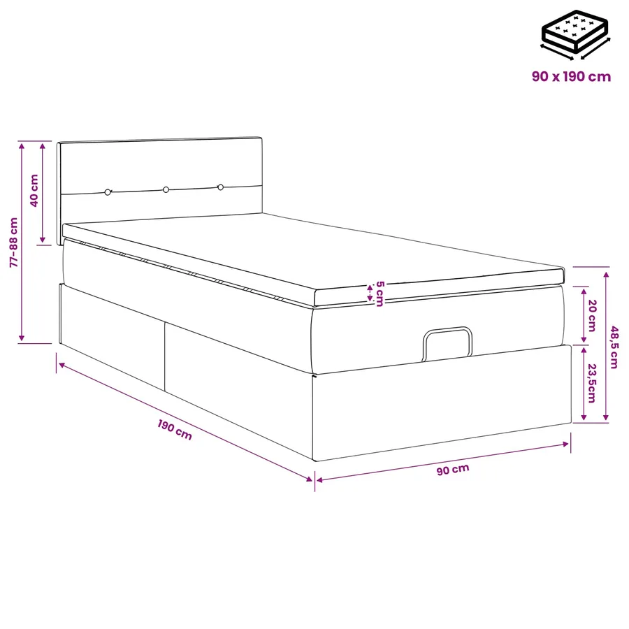 Lit ottoman avec matelas Gris clair 90 x 190 cm Tissu - 11