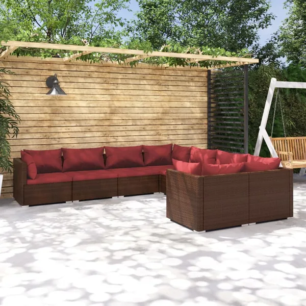 Salon de jardin 8 pcs avec coussins Résine tressée Marron