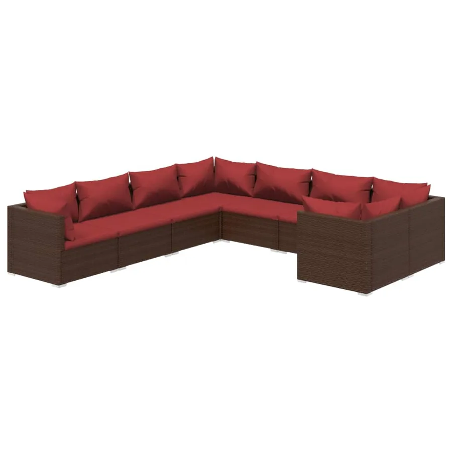 Salon de jardin 8 pcs avec coussins Résine tressée Marron - 2