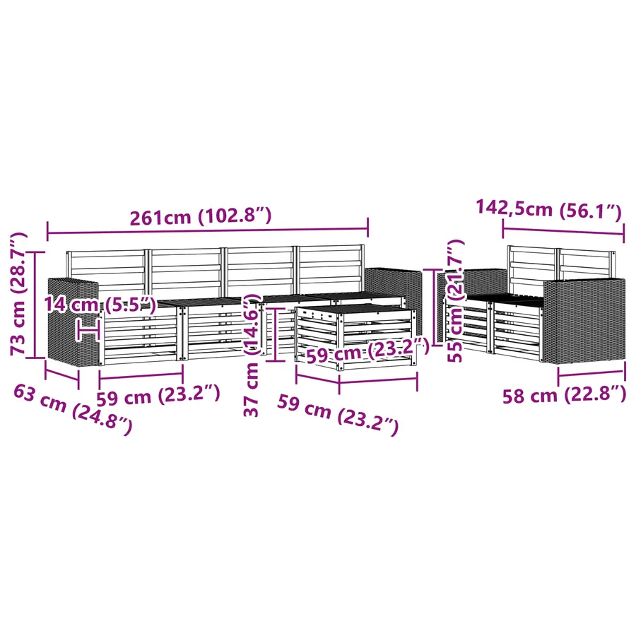 Ensemble de canapés d'extérieur 7 pcs Naturel - 7