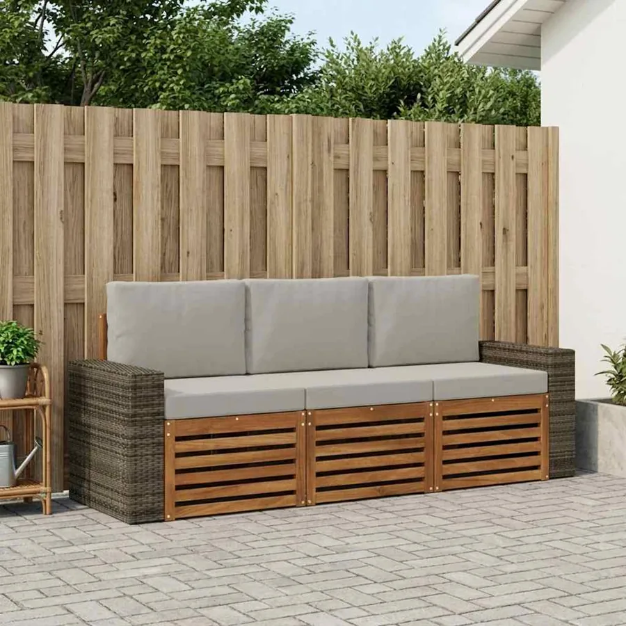 Ensembles de canapés avec coussin 3 pcs Bois d'Acacia Massif