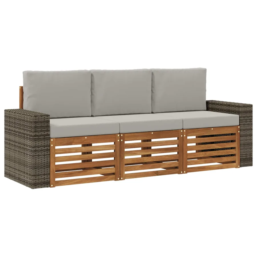 Ensembles de canapés avec coussin 3 pcs Bois d'Acacia Massif - 2