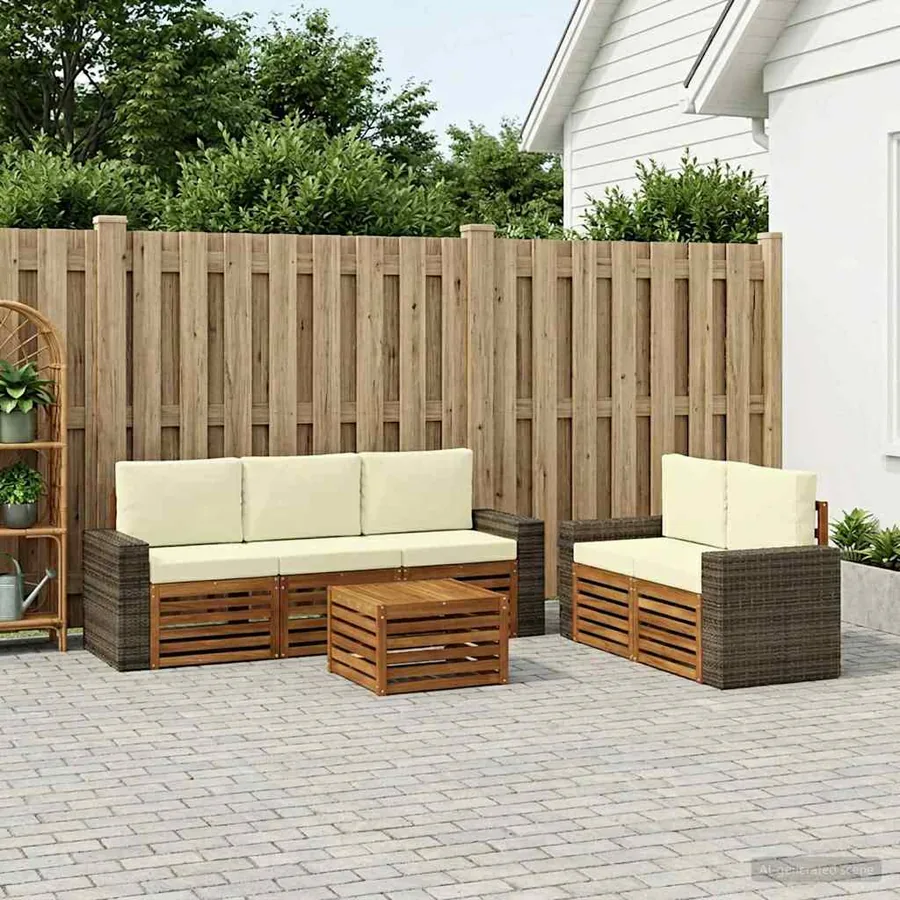 Ensembles de canapés avec coussin 6 pcs Bois d'Acacia Massif