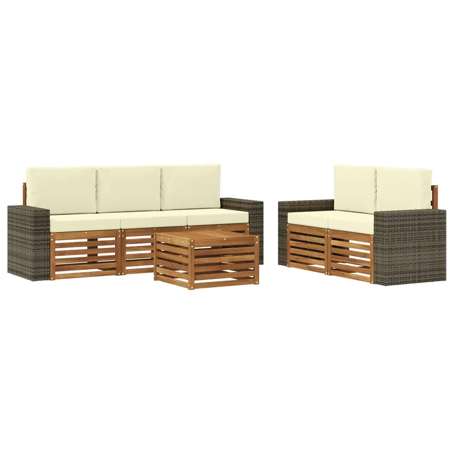 Ensembles de canapés avec coussin 6 pcs Bois d'Acacia Massif - 2