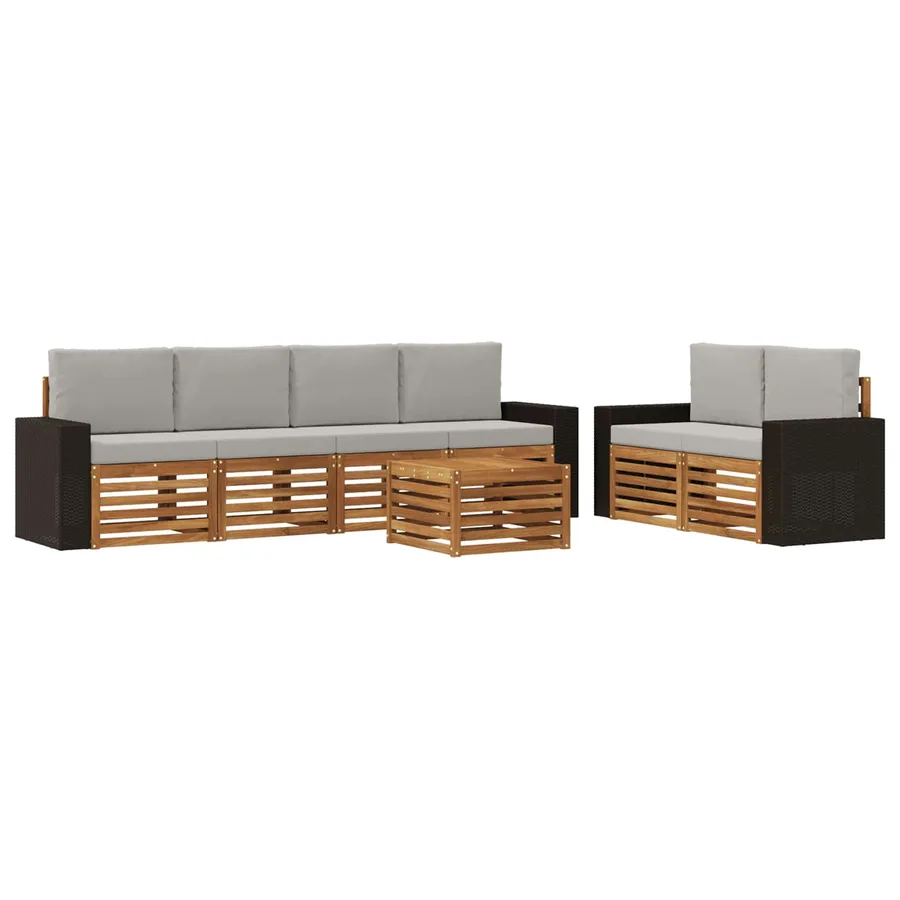 Ensemble de canapés d'extérieur 7 pcs Naturel et gris clair - 2