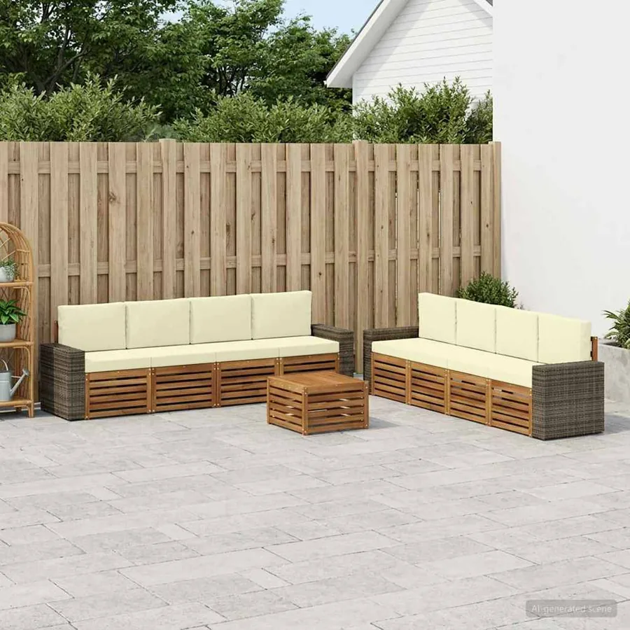 Ensembles de canapés avec coussin 9 pcs Bois d'Acacia Massif