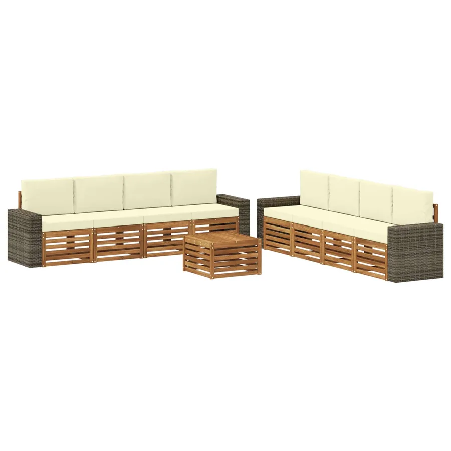 Ensembles de canapés avec coussin 9 pcs Bois d'Acacia Massif - 2