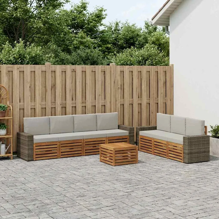 Ensembles de canapés avec coussin 8 pcs Bois d'Acacia Massif