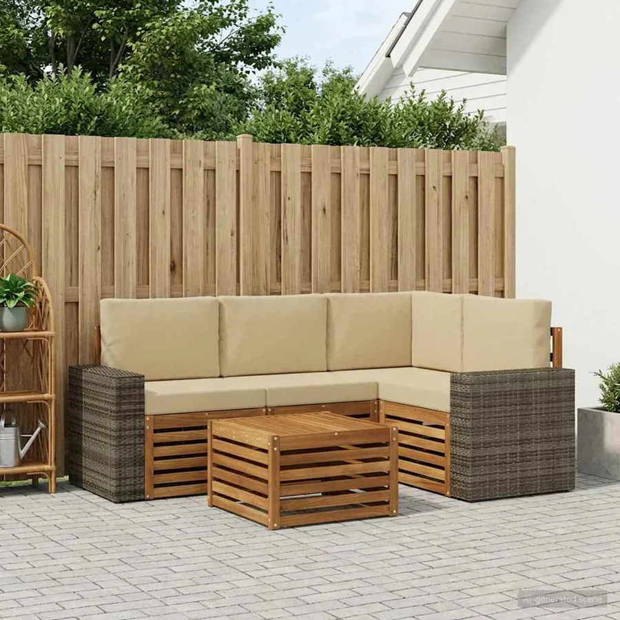 Ensemble de canapés d'extérieur 5 pcs Naturel et Beige