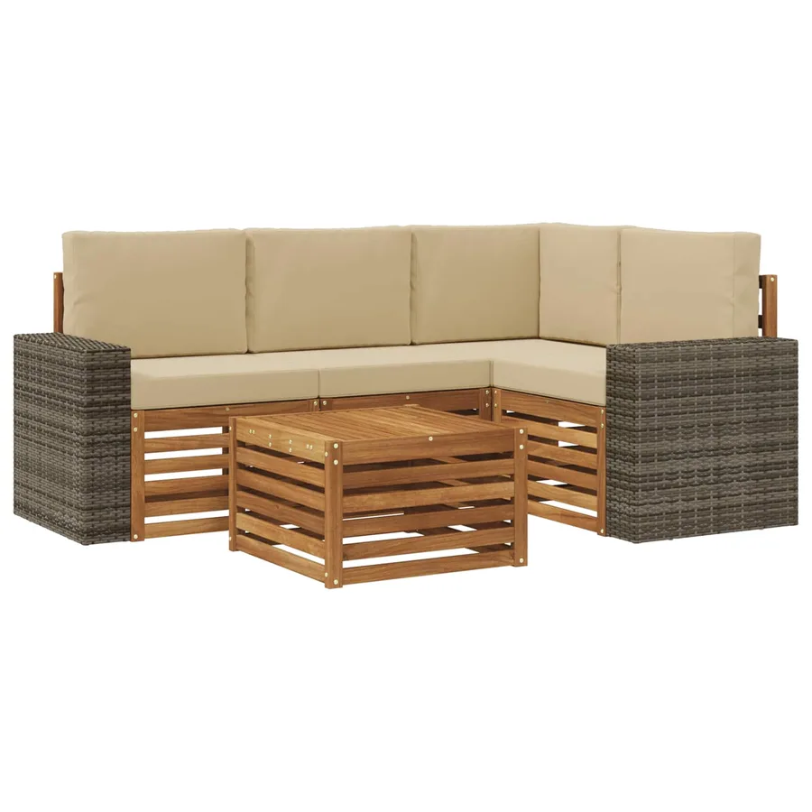 Ensemble de canapés d'extérieur 5 pcs Naturel et Beige - 2