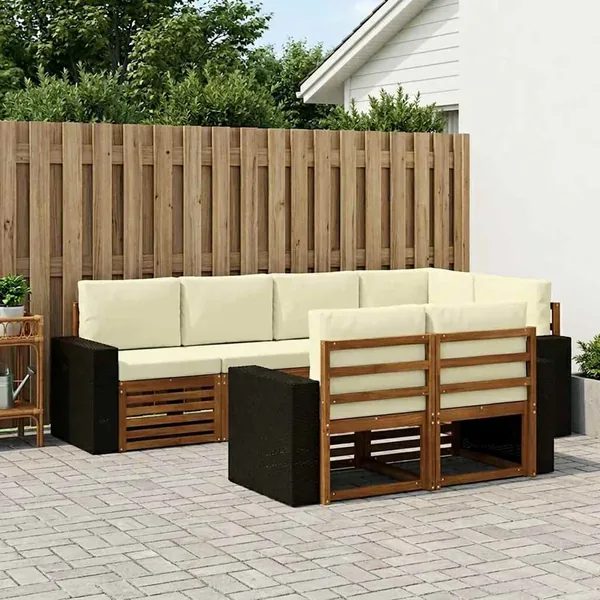 Ensemble de canapé d'angle avec coussin 7 pcs Naturel et Crème