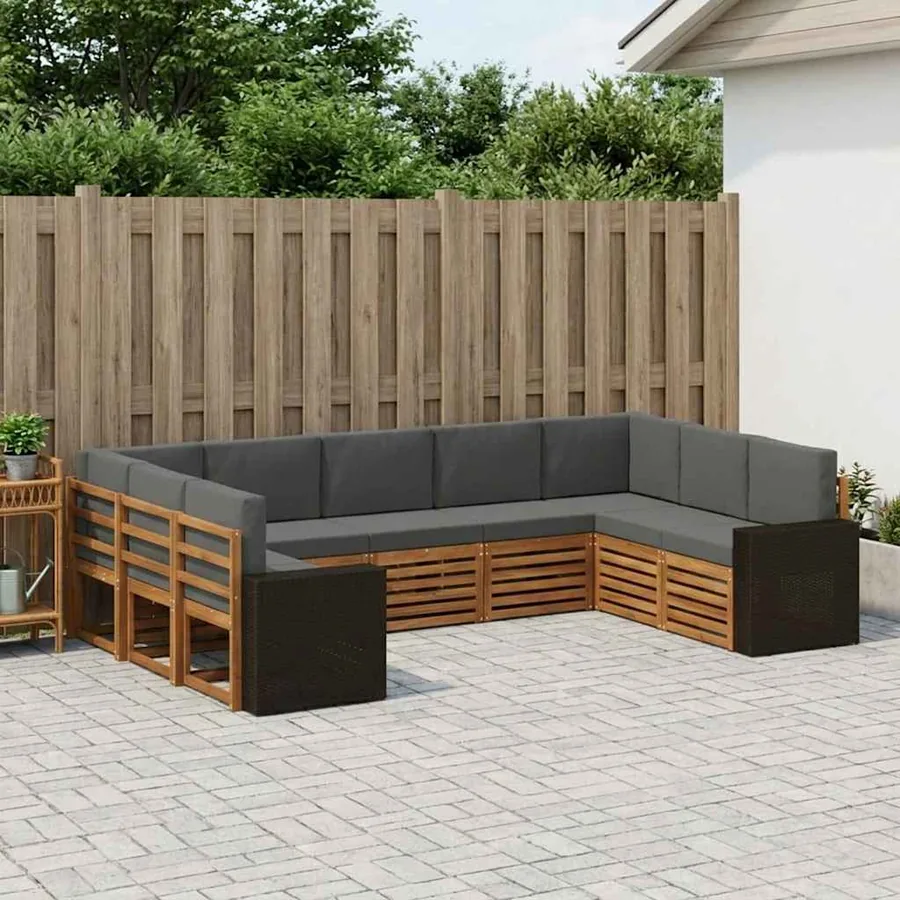 Ensemble de canapé d'angle 9 pcs Naturel et Anthracite