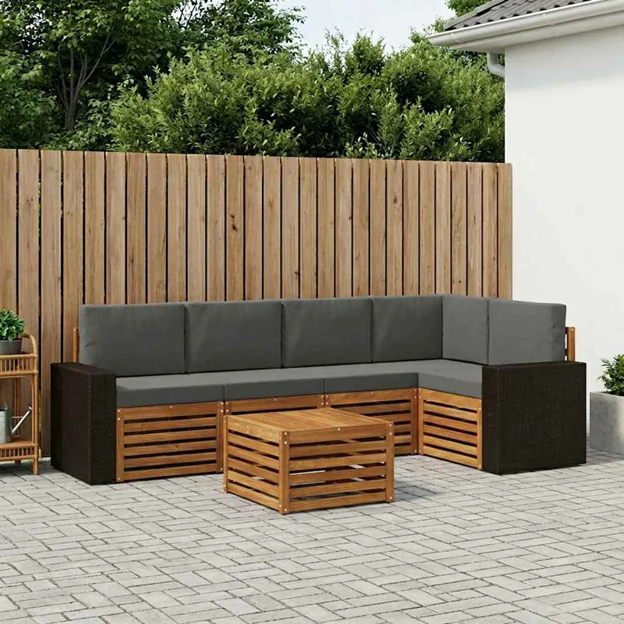Ensemble de canapé d'angle 6 pcs Naturel et Anthracite