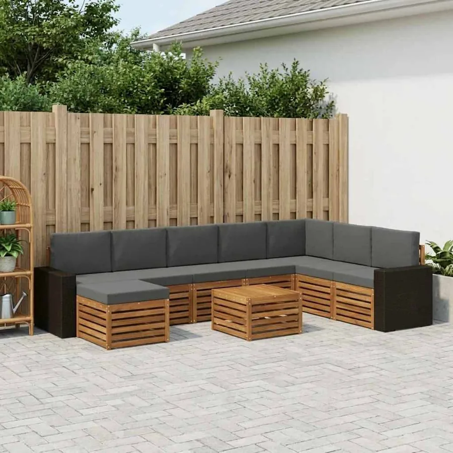 Ensemble de canapés d'extérieur 9 pcs Naturel et Anthracite