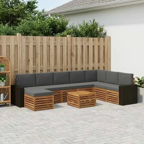 Ensemble de canapés d'extérieur 9 pcs Naturel et Anthracite