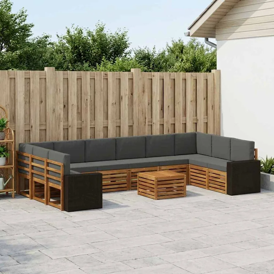 Ensemble de canapés d'extérieur 11 pcs Naturel et Anthracite