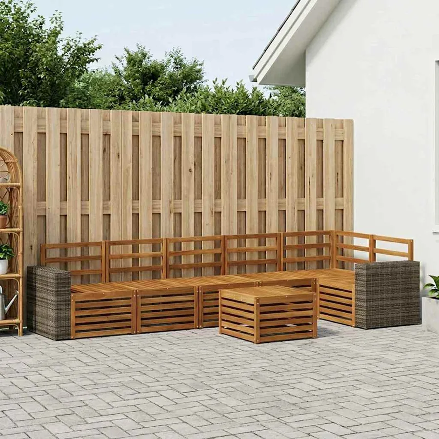 Ensemble de canapé d'angle 7 pcs Naturel Bois d'Acacia Massif
