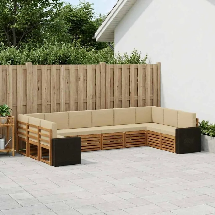 Ensemble de canapés d'extérieur 10 pcs Naturel et Beige